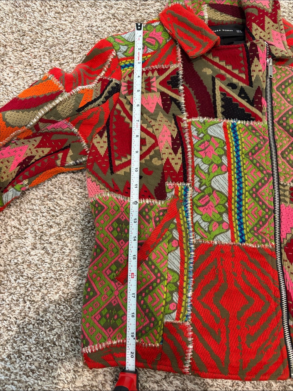 Zara Red Multicolor Patchwork Zip Jacket - Picture 8 of 11